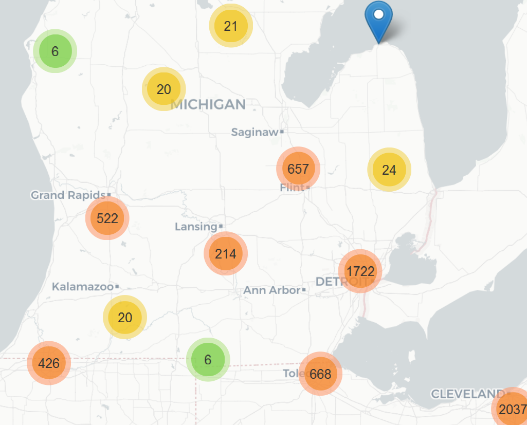 Map of gun violence in Michigan